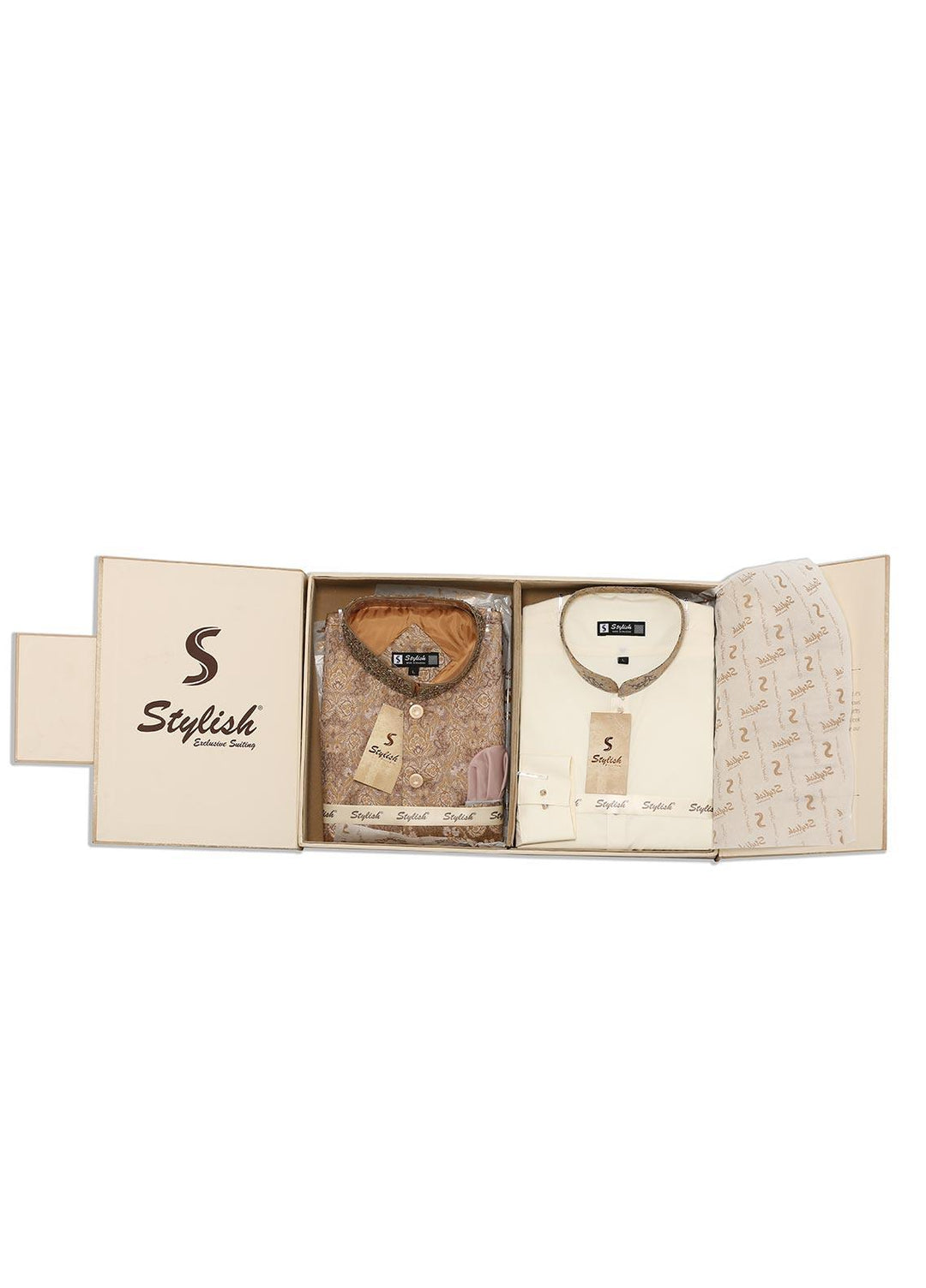 Stylish Wash N Wear Formal Kurta Shalwar with Waistcoat for Men -  WS-400-777 Cream