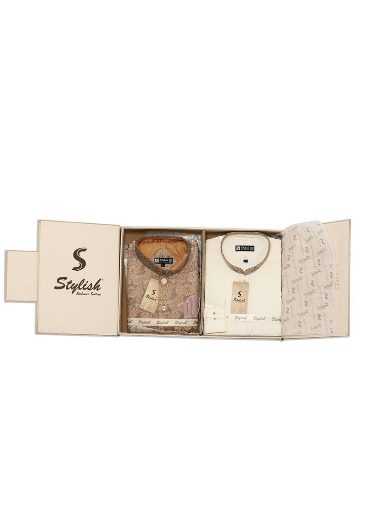 Stylish Wash N Wear Formal Kurta Shalwar with Waistcoat for Men -  WS-400-777 Cream