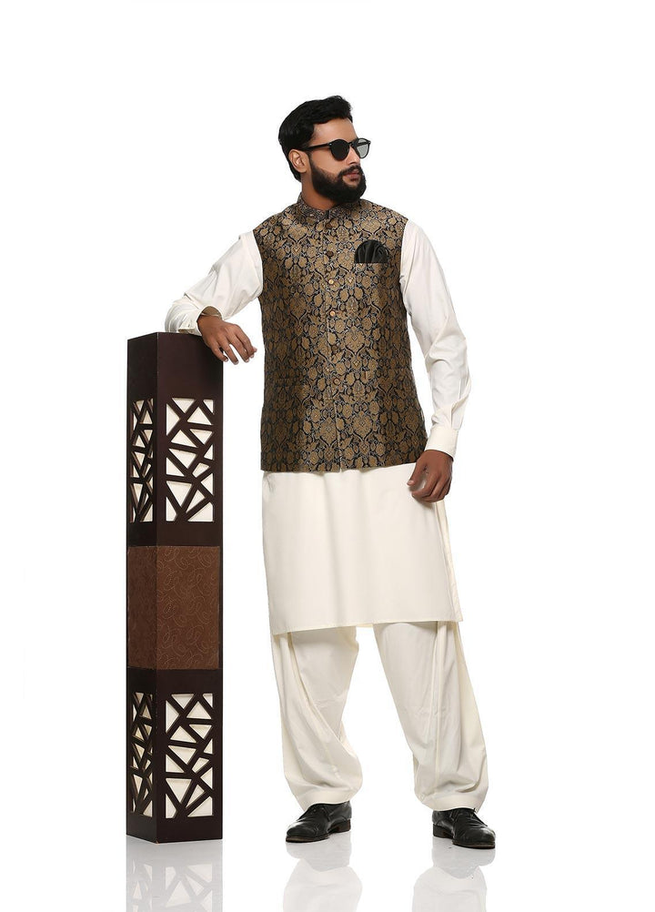 Stylish Wash N Wear Formal Kurta Shalwar with Waistcoat for Men -  WS-500-333 Cream