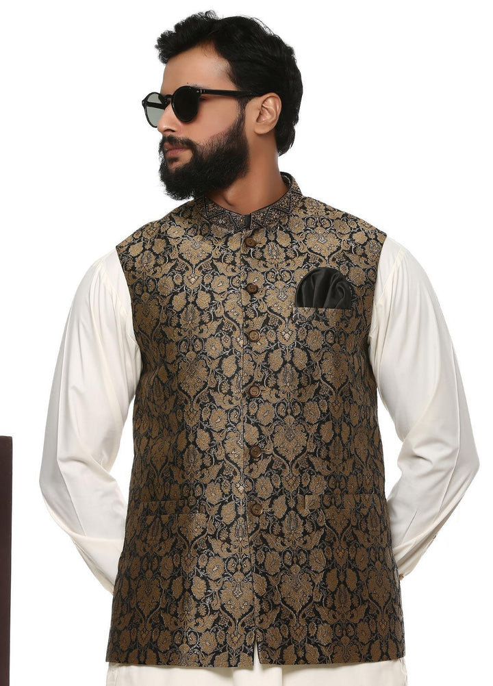 Stylish Wash N Wear Formal Kurta Shalwar with Waistcoat for Men -  WS-500-333 Cream