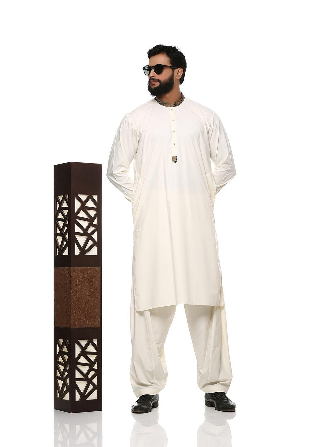Stylish Wash N Wear Formal Kurta Shalwar with Waistcoat for Men -  WS-500-333 Cream