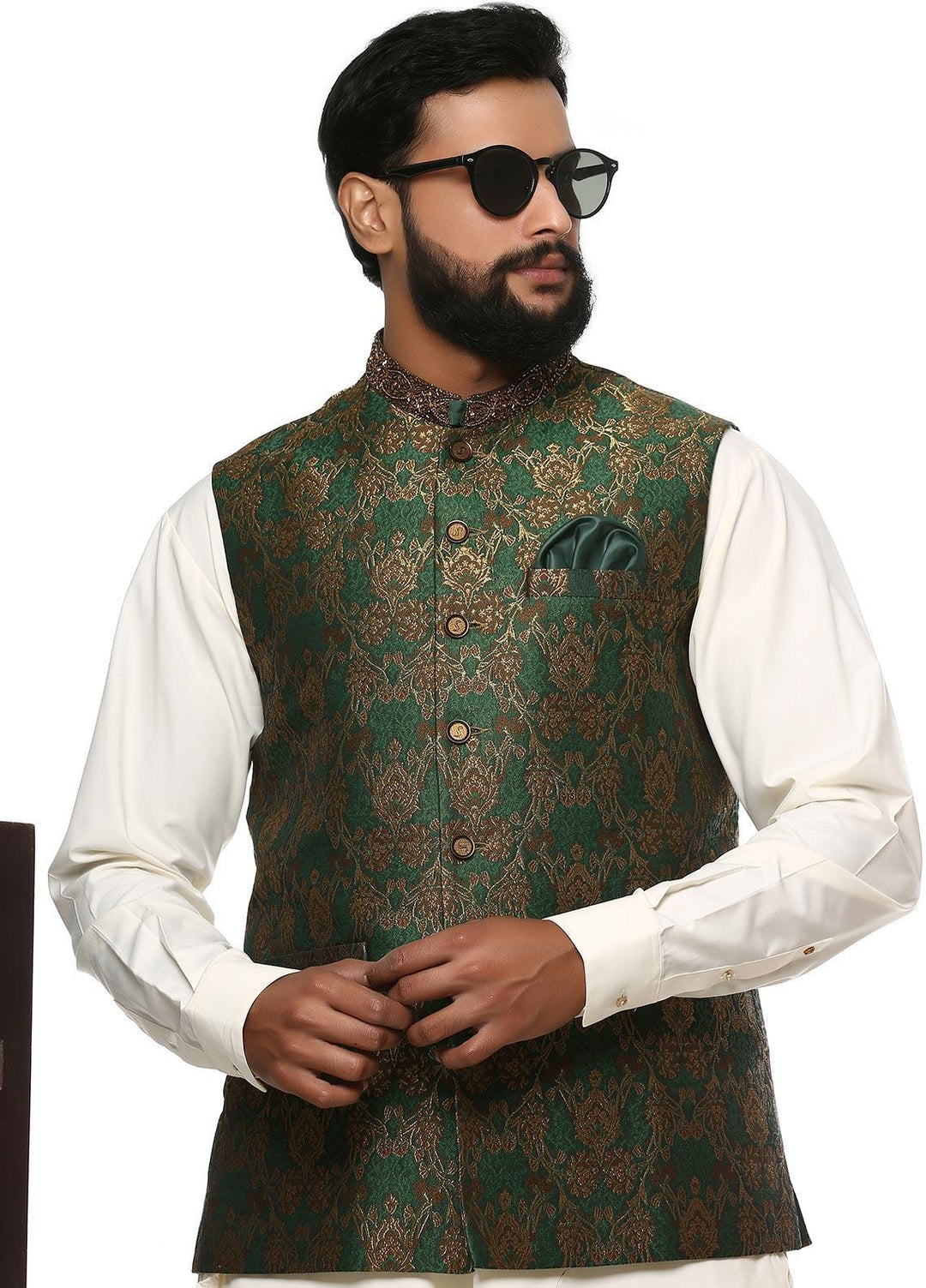 Stylish Wash N Wear Formal Men Kurta Shalwar with Waistcoat -  WS-500-555 Cream