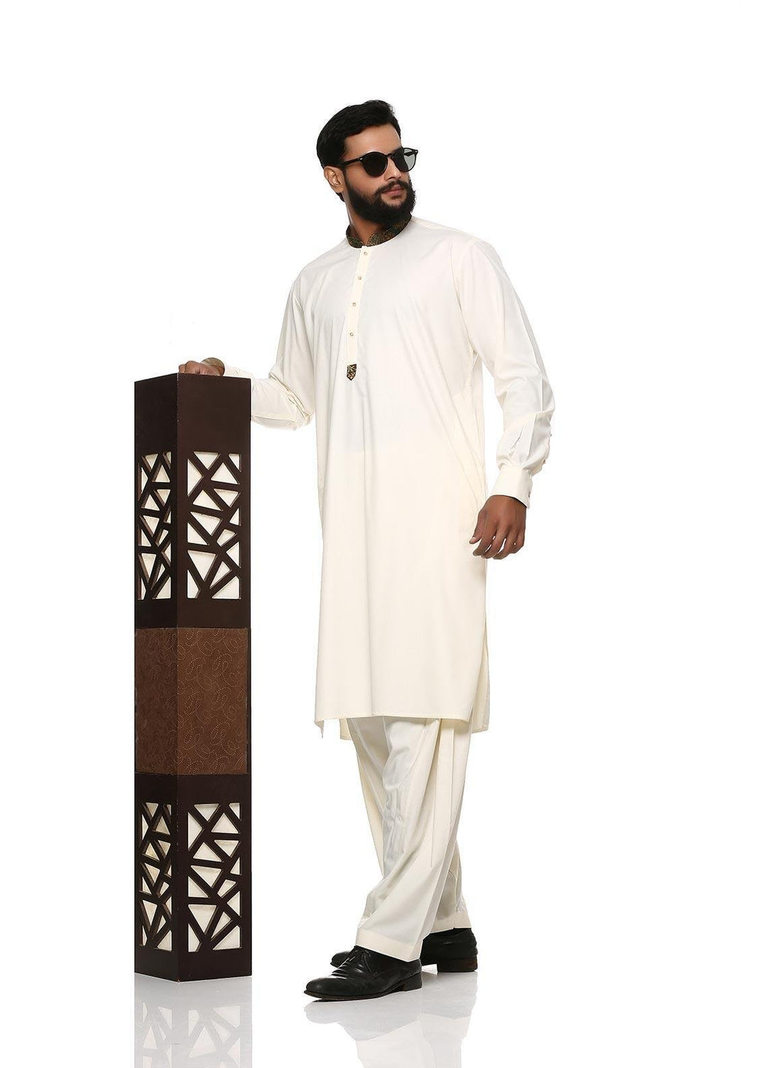 Stylish Wash N Wear Formal Men Kurta Shalwar with Waistcoat -  WS-500-555 Cream