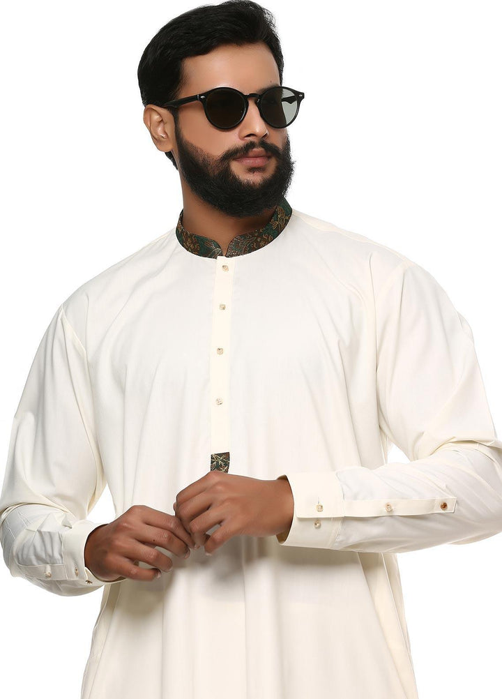Stylish Wash N Wear Formal Men Kurta Shalwar with Waistcoat -  WS-500-555 Cream