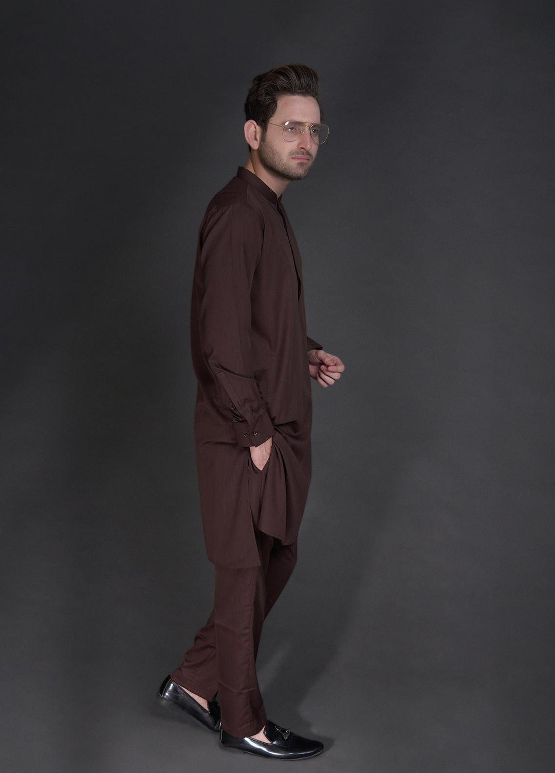 Stylish Wash N Wear Casual Kurta Shalwar for Mens -  SL22SK TF-1016 Brown
