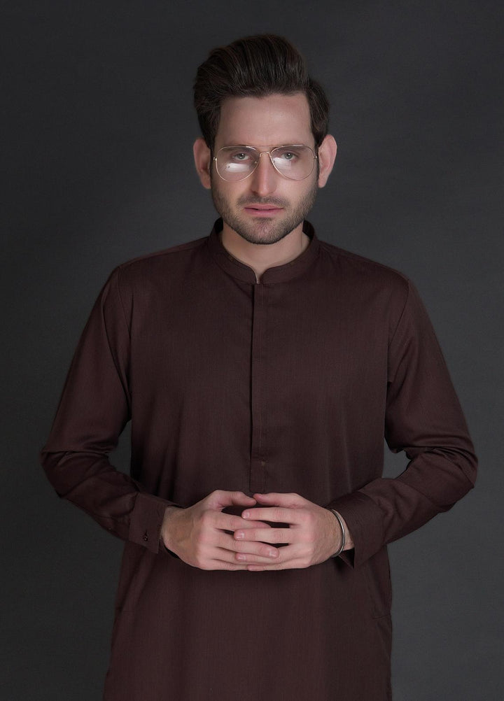 Stylish Wash N Wear Casual Kurta Shalwar for Mens -  SL22SK TF-1016 Brown