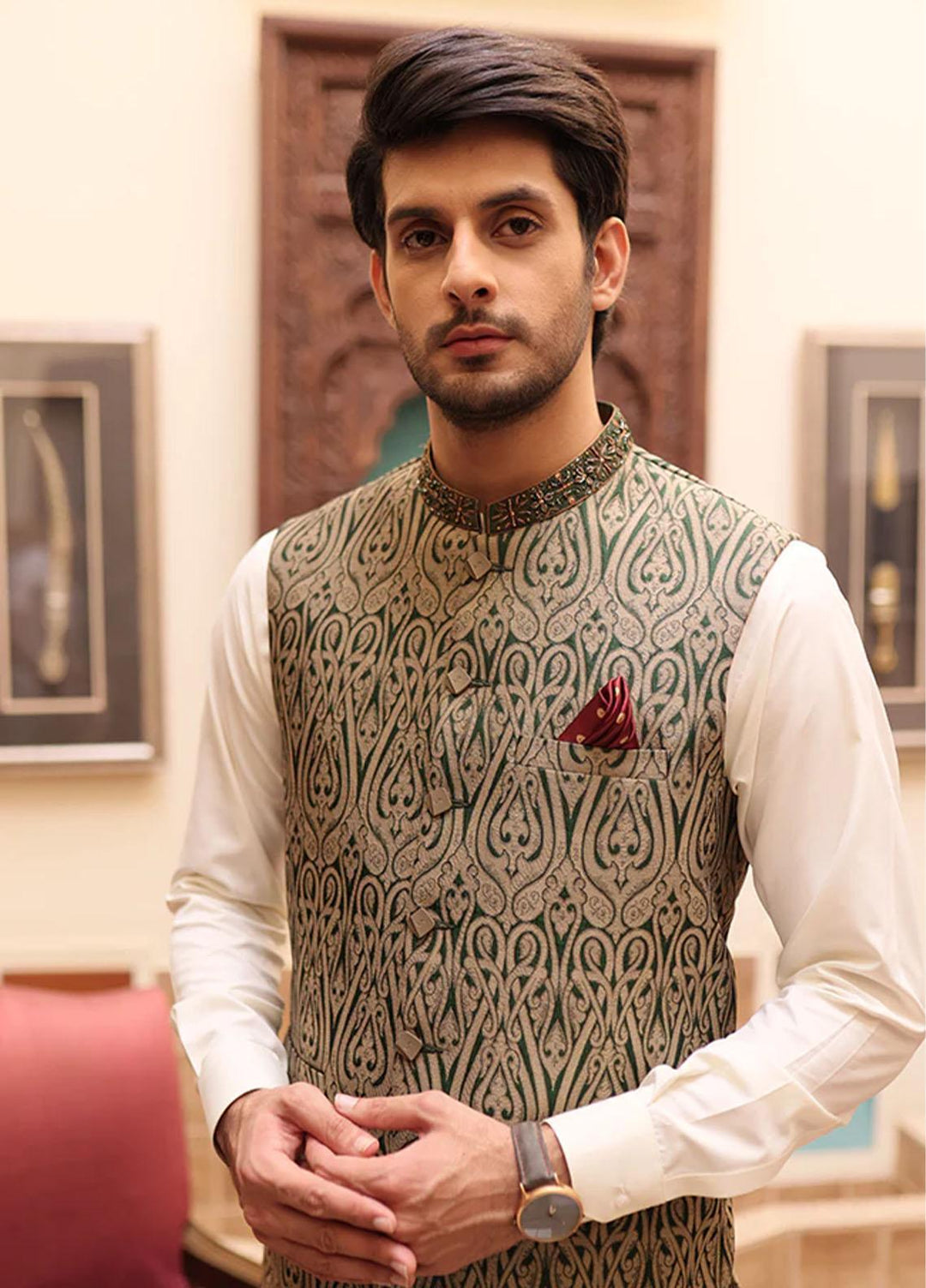 Stylish Jamawar Formal Waistcoat Suit for Men -  WS-131-000