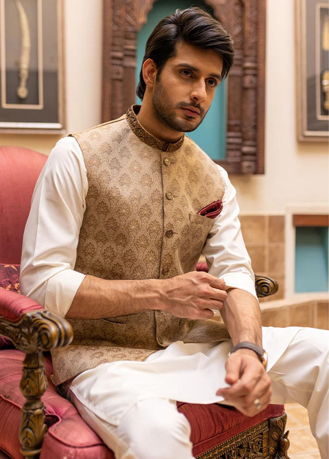 Stylish Jamawar Formal Waistcoat Suit for Men -  WS-131-111