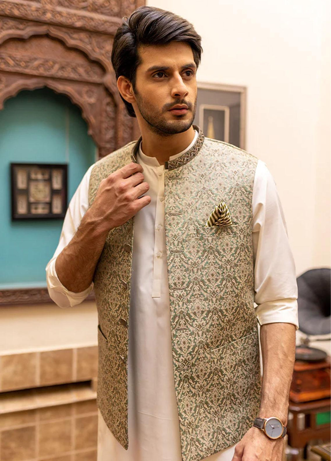 Stylish Jamawar Formal Waistcoat Suit for Men -  WS-131-222