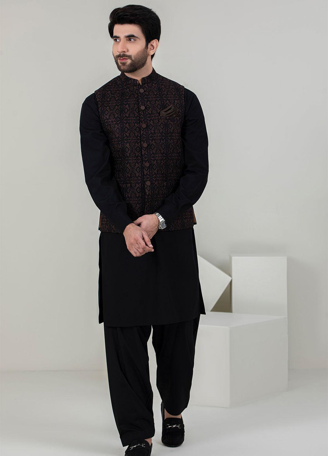 Stylish Missouri Formal Men Waist Coat - W-1698 Black Brown
