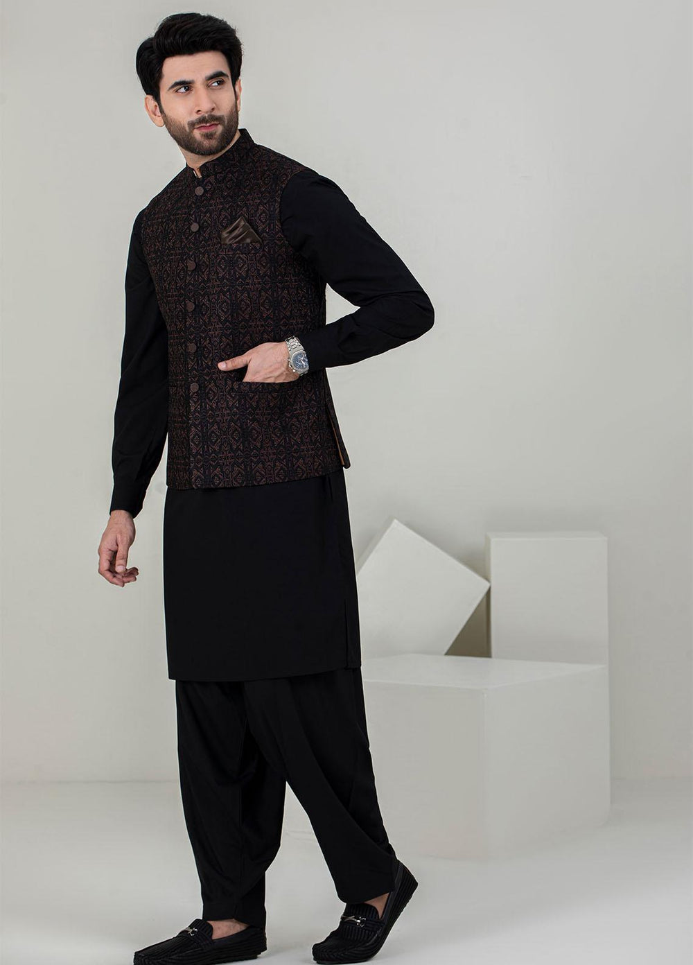 Stylish Missouri Formal Men Waist Coat - W-1698 Black Brown