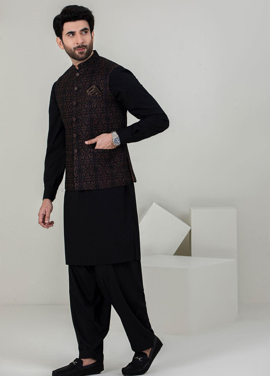 Stylish Missouri Formal Men Waist Coat - W-1698 Black Brown