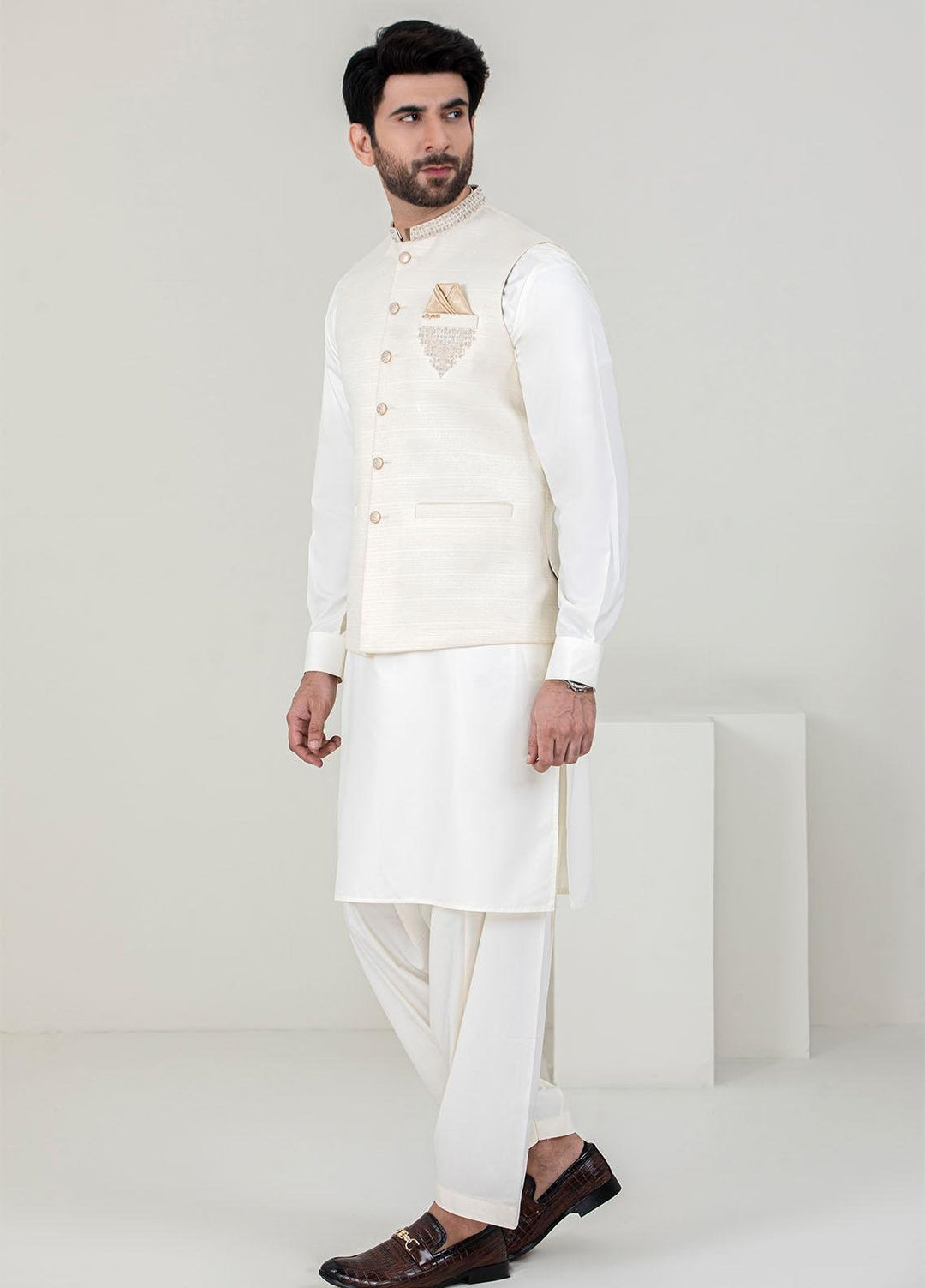 Stylish Missouri Formal 3 Piece for Men -  W-1792 Cream