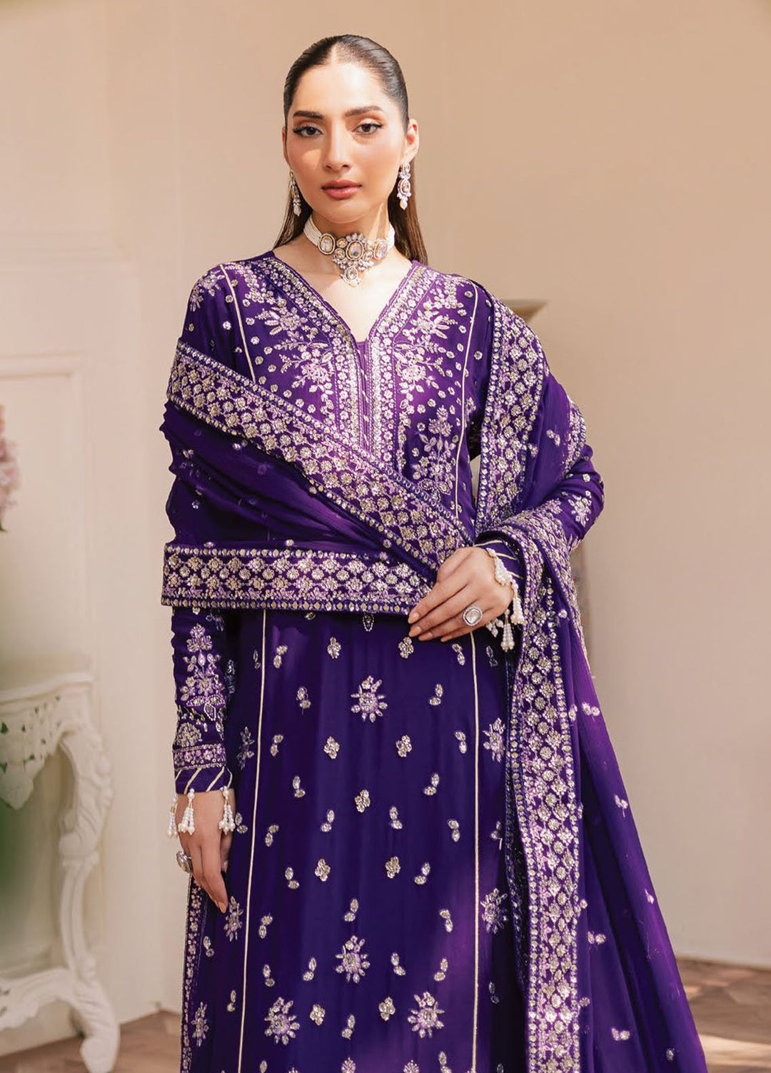 Suave by Emaan Adeel Embroidered Chiffon Suits Unstitched 3 Piece EA25LF Calais - Formals Collection