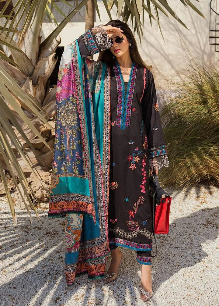 Suay by Farah Talib Embroidered Lawn Suits Unstitched 3 Piece FTA24LU FTA 01 Ilaria Black - Luxury Collection