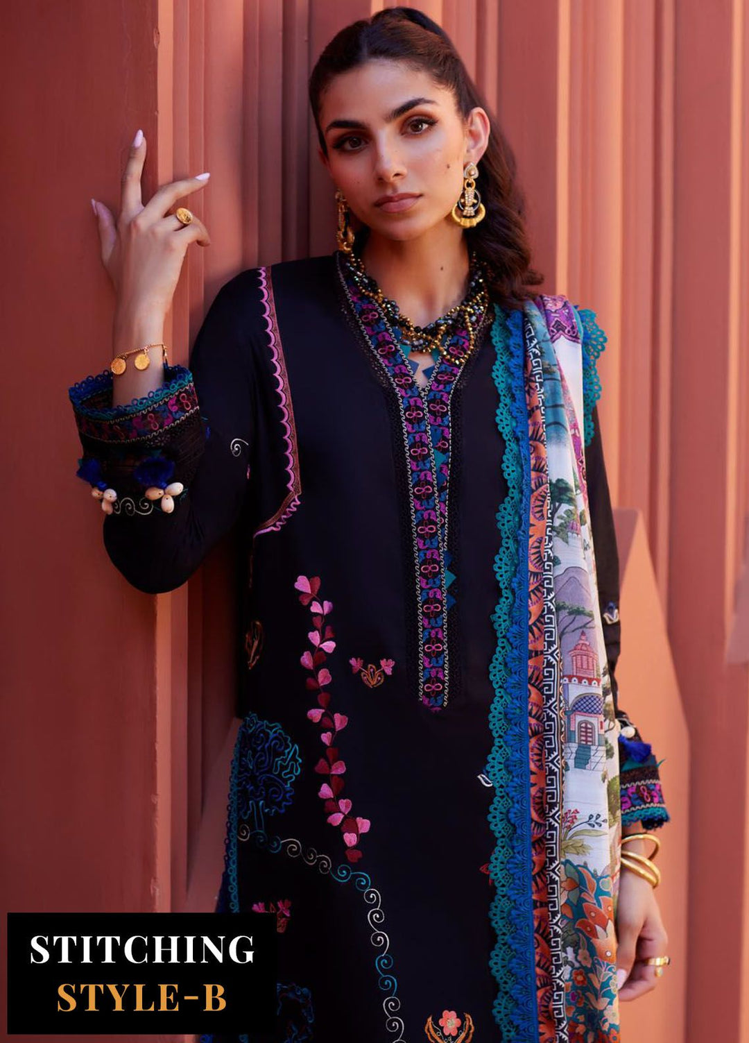Suay by Farah Talib Embroidered Lawn Suits Unstitched 3 Piece FTA24LU FTA 01 Ilaria Black - Luxury Collection