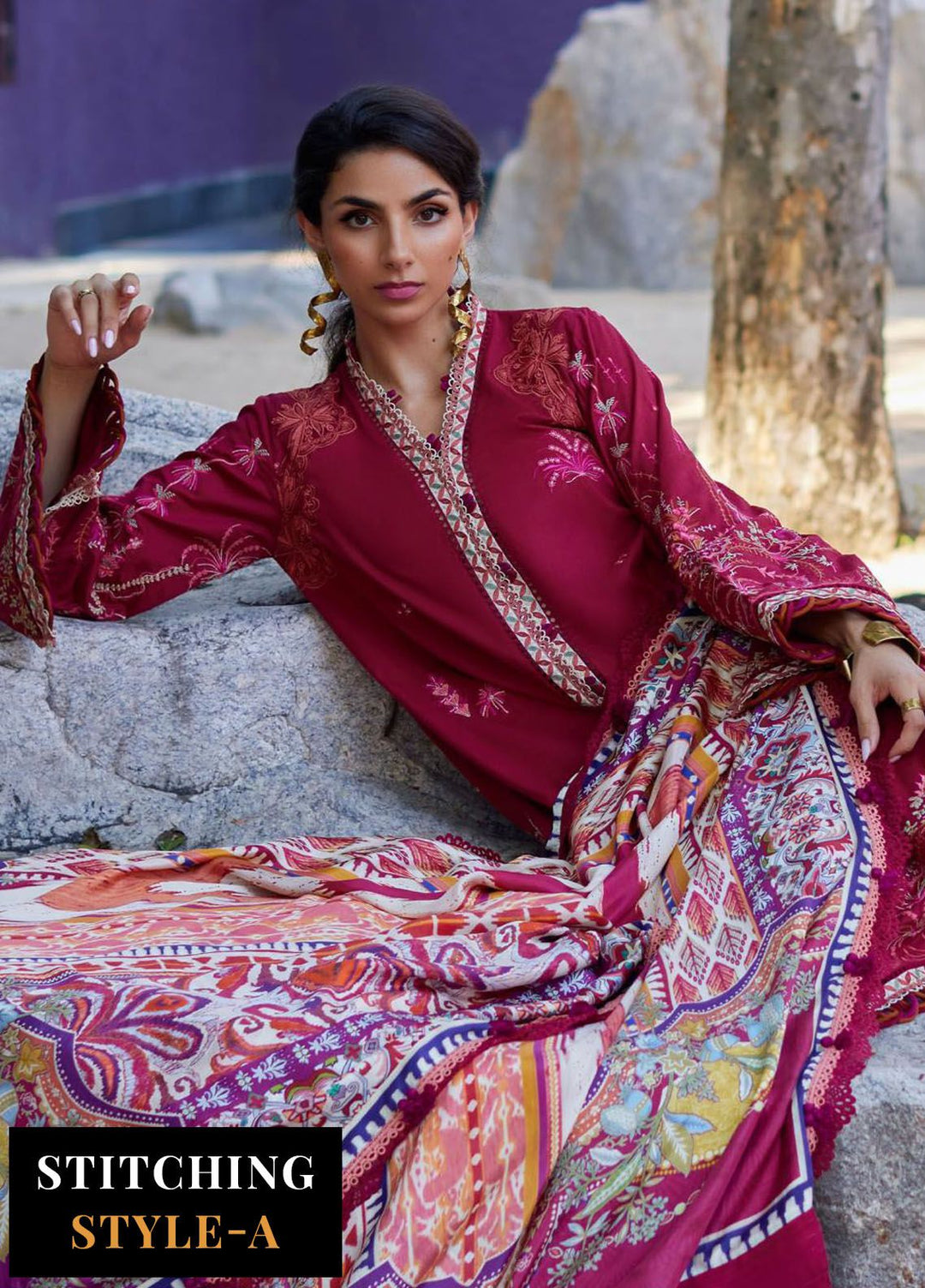 Suay by Farah Talib Embroidered Lawn Suits Unstitched 3 Piece FTA24LU FTA 02 Enzo Red - Luxury Collection