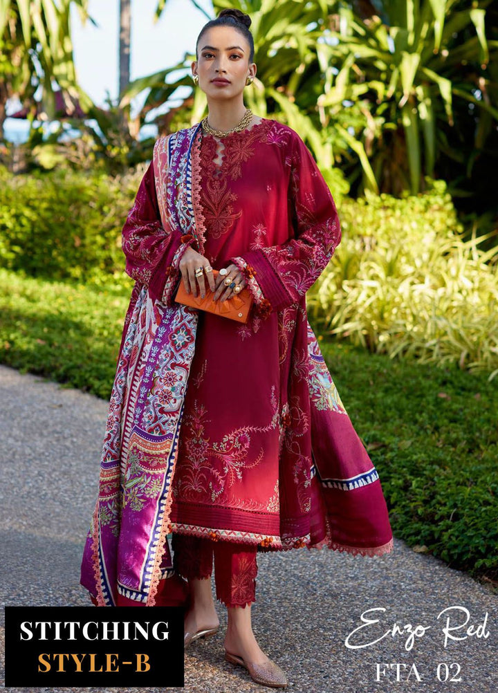 Suay by Farah Talib Embroidered Lawn Suits Unstitched 3 Piece FTA24LU FTA 02 Enzo Red - Luxury Collection