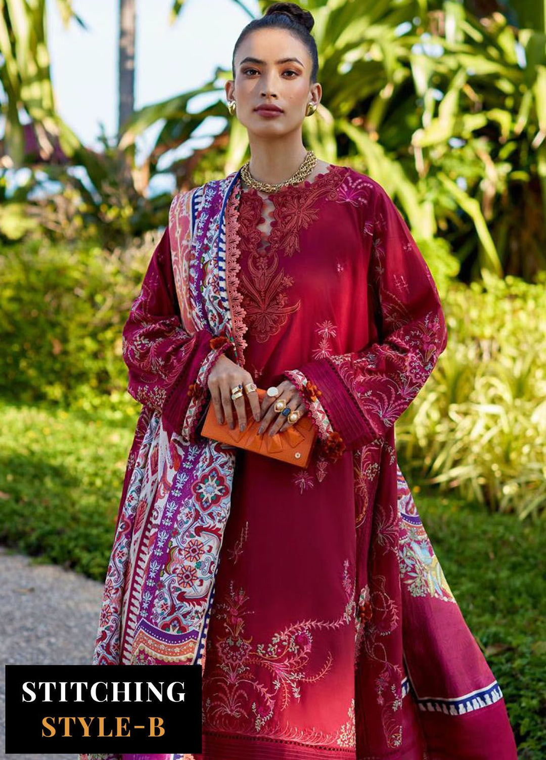 Suay by Farah Talib Embroidered Lawn Suits Unstitched 3 Piece FTA24LU FTA 02 Enzo Red - Luxury Collection