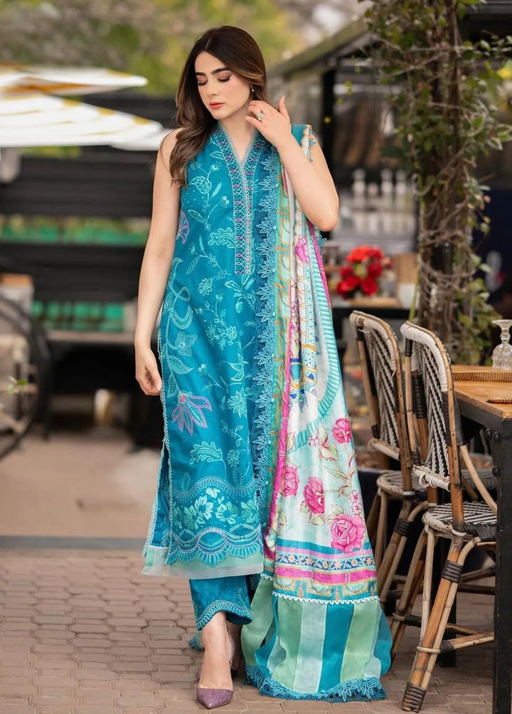 Suay by Farah Talib Embroidered Lawn Suits Unstitched 3 Piece FTA24LU FTA 03 Moana Teal - Luxury Collection