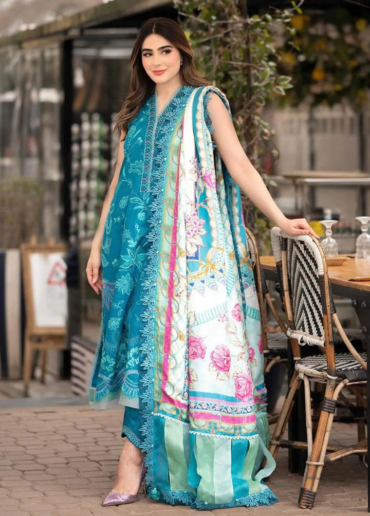 Suay by Farah Talib Embroidered Lawn Suits Unstitched 3 Piece FTA24LU FTA 03 Moana Teal - Luxury Collection