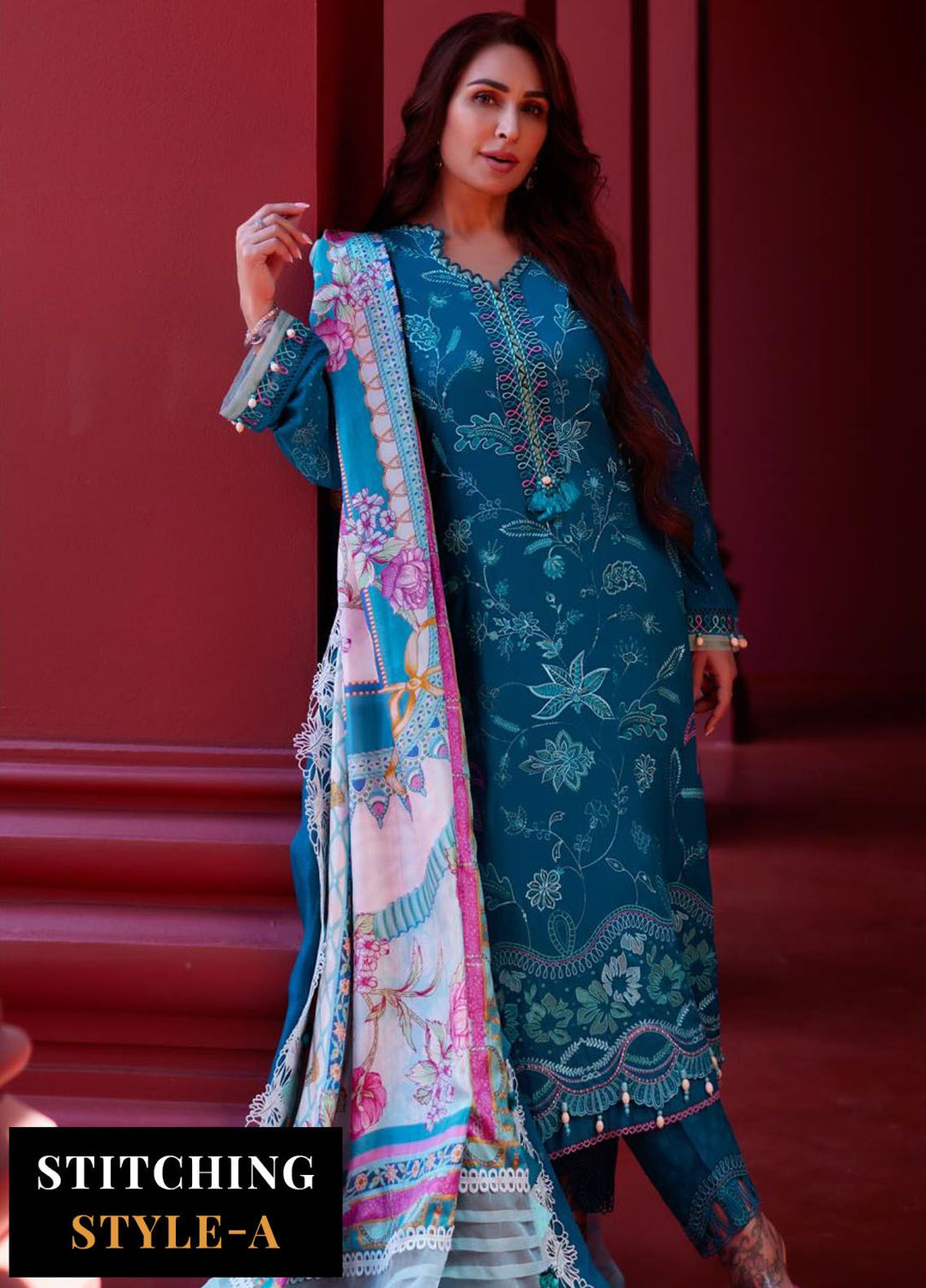 Suay by Farah Talib Embroidered Lawn Suits Unstitched 3 Piece FTA24LU FTA 03 Moana Teal - Luxury Collection