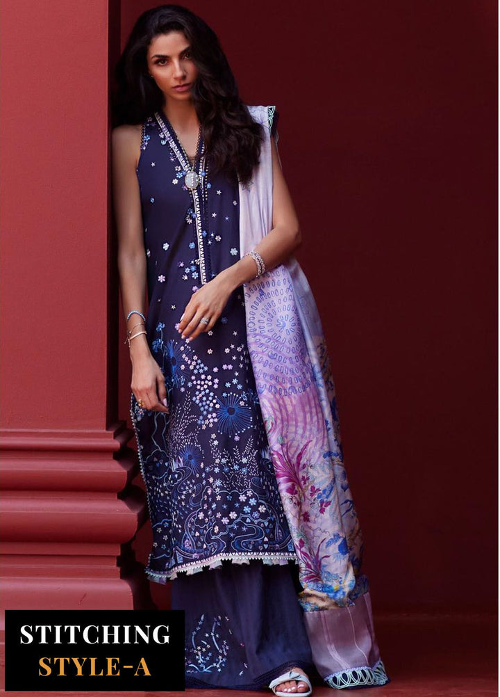 Suay by Farah Talib Embroidered Lawn Suits Unstitched 3 Piece FTA24LU FTA 04 Izea Blue - Luxury Collection