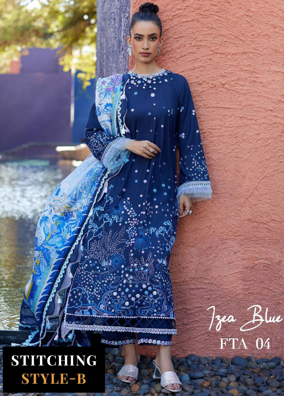 Suay by Farah Talib Embroidered Lawn Suits Unstitched 3 Piece FTA24LU FTA 04 Izea Blue - Luxury Collection