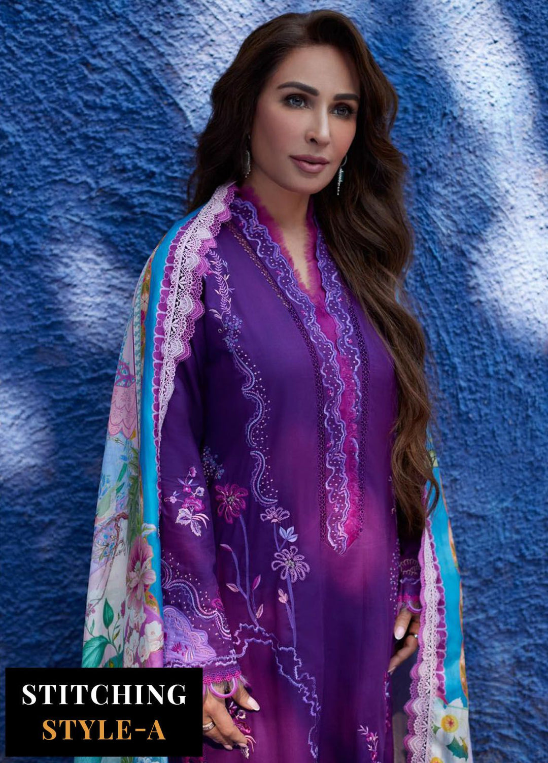 Suay by Farah Talib Embroidered Lawn Suits Unstitched 3 Piece FTA24LU FTA 07 Yuri Purple - Luxury Collection