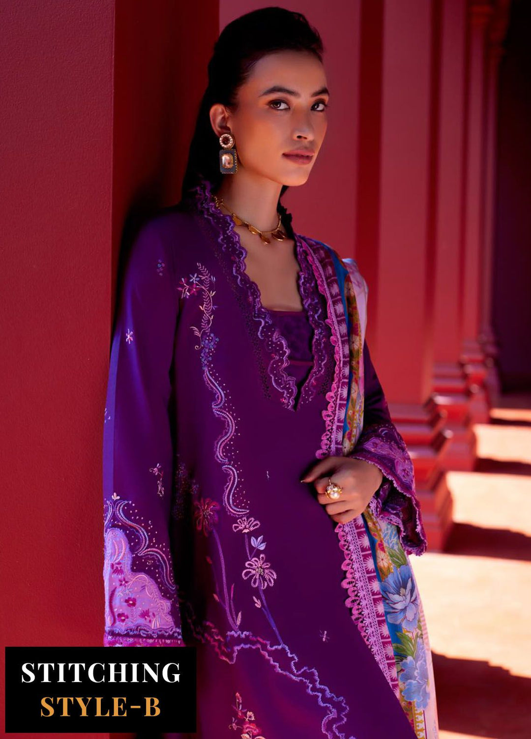 Suay by Farah Talib Embroidered Lawn Suits Unstitched 3 Piece FTA24LU FTA 07 Yuri Purple - Luxury Collection