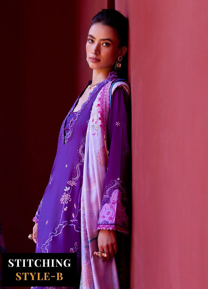 Suay by Farah Talib Embroidered Lawn Suits Unstitched 3 Piece FTA24LU FTA 07 Yuri Purple - Luxury Collection