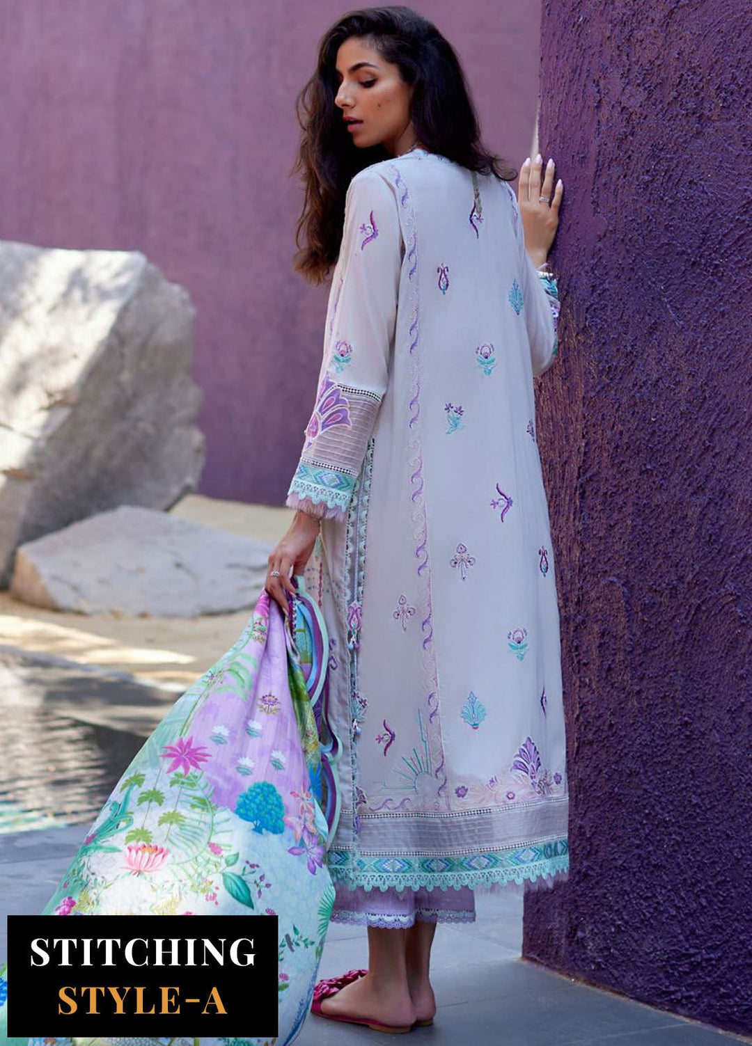 Suay by Farah Talib Embroidered Lawn Suits Unstitched 3 Piece FTA24LU FTA 08 Zoella Grey - Luxury Collection