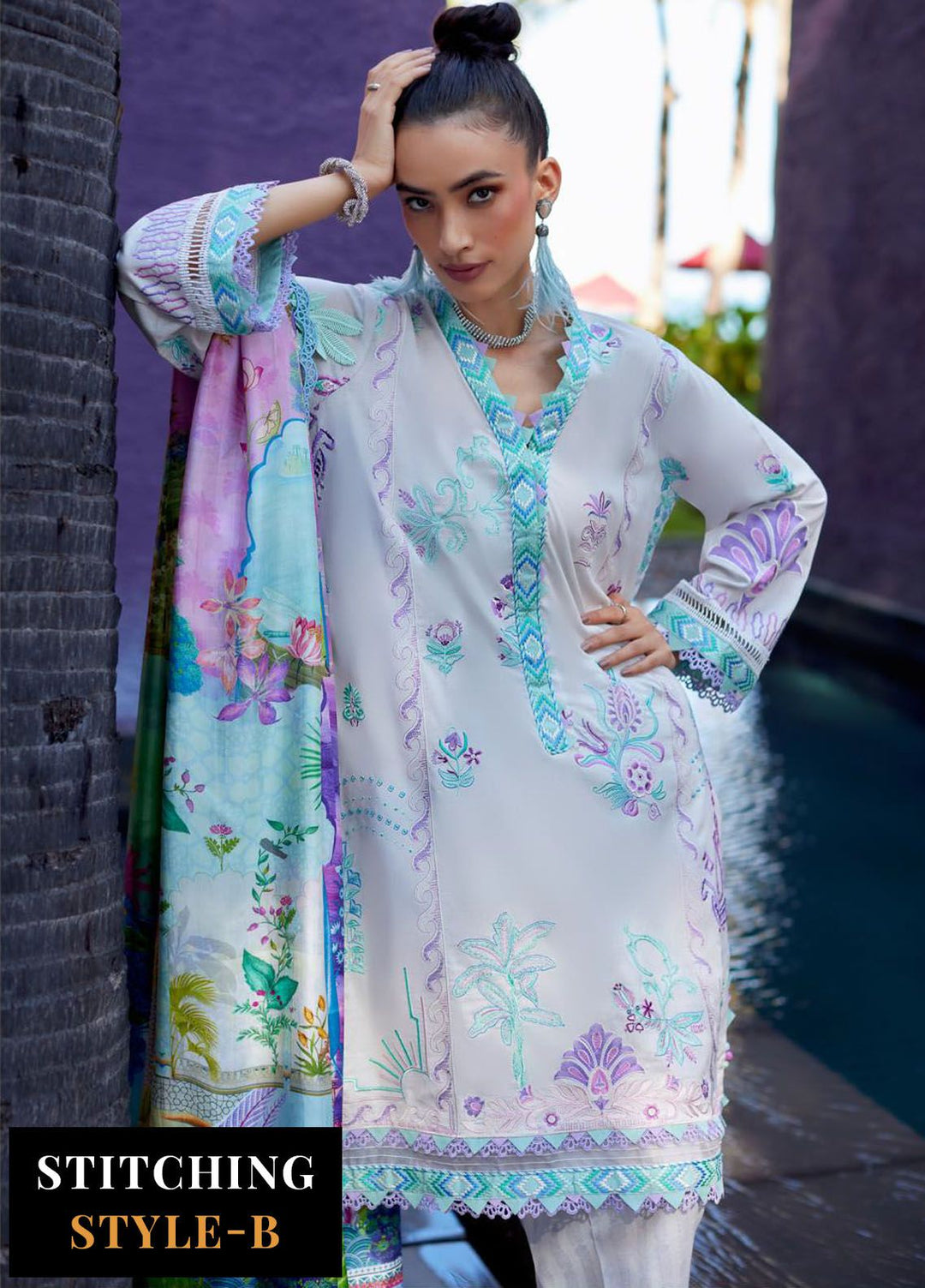 Suay by Farah Talib Embroidered Lawn Suits Unstitched 3 Piece FTA24LU FTA 08 Zoella Grey - Luxury Collection