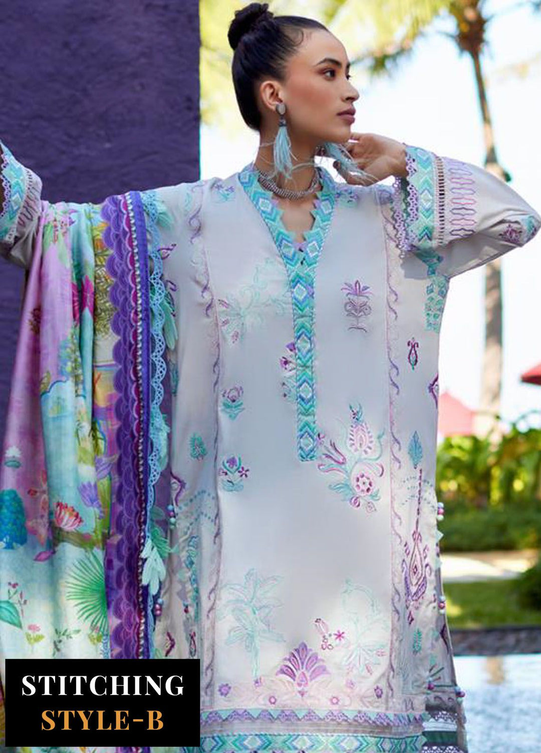 Suay by Farah Talib Embroidered Lawn Suits Unstitched 3 Piece FTA24LU FTA 08 Zoella Grey - Luxury Collection