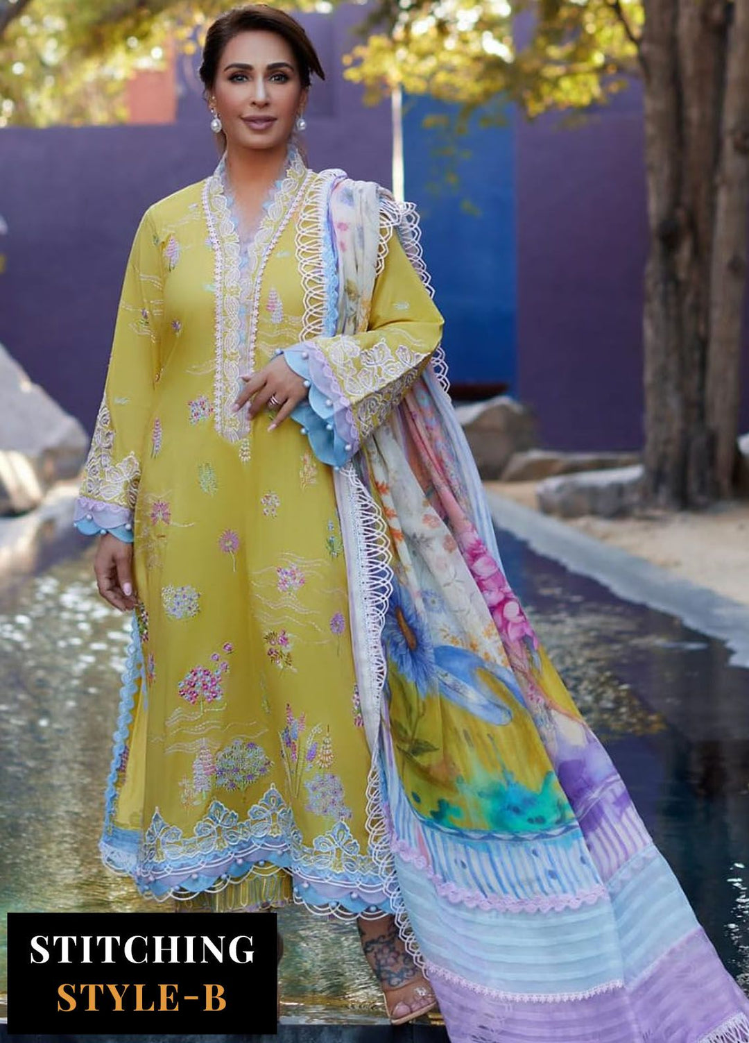 Suay by Farah Talib Embroidered Lawn Suits Unstitched 3 Piece FTA24LU FTA 09 Kelaya Kiwi - Luxury Collection