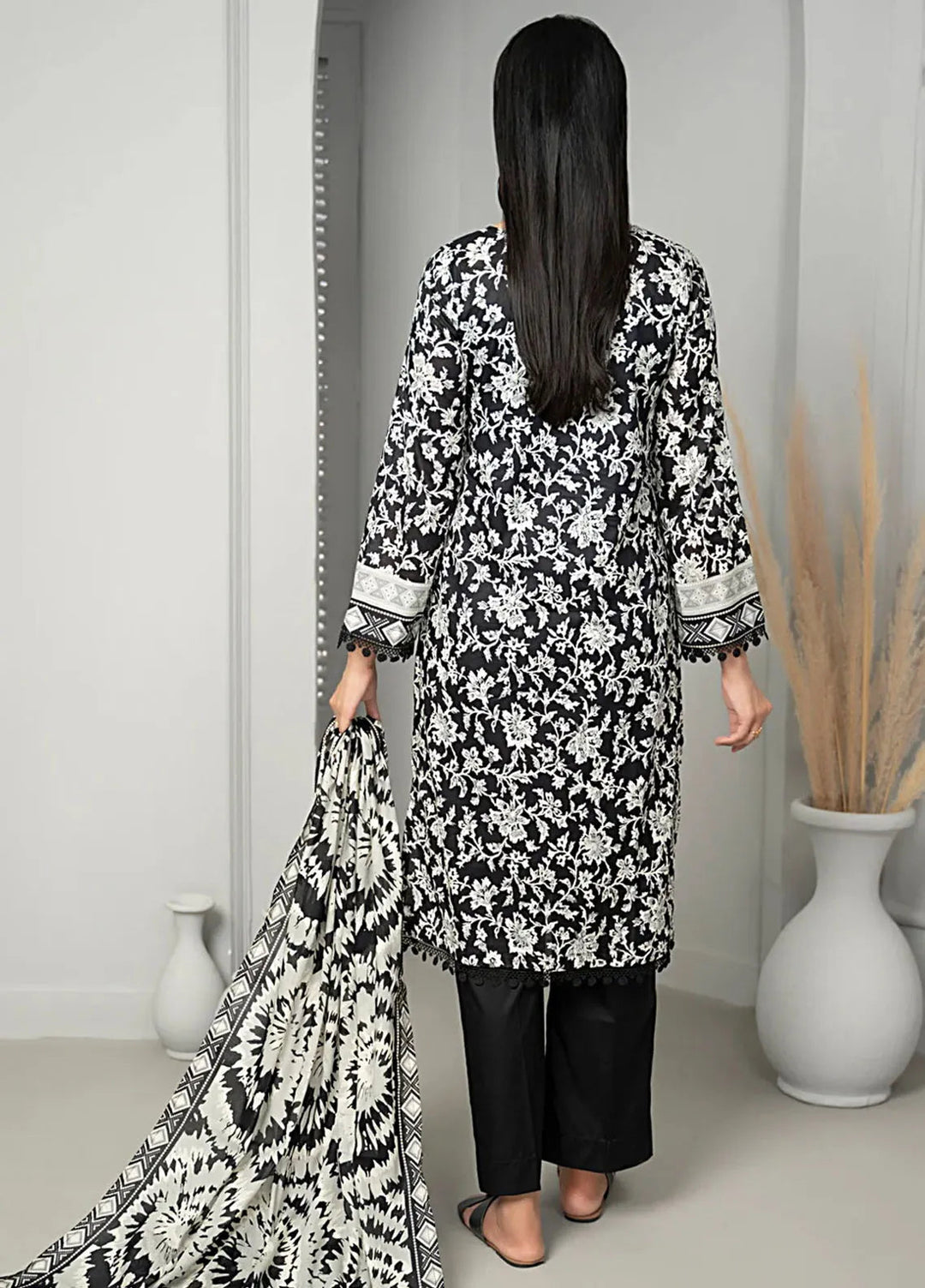 Sufinas By VS Textile Black And White Printed Lawn Suit Unstitched 3 Piece VS24S D-511 - Summer Collection