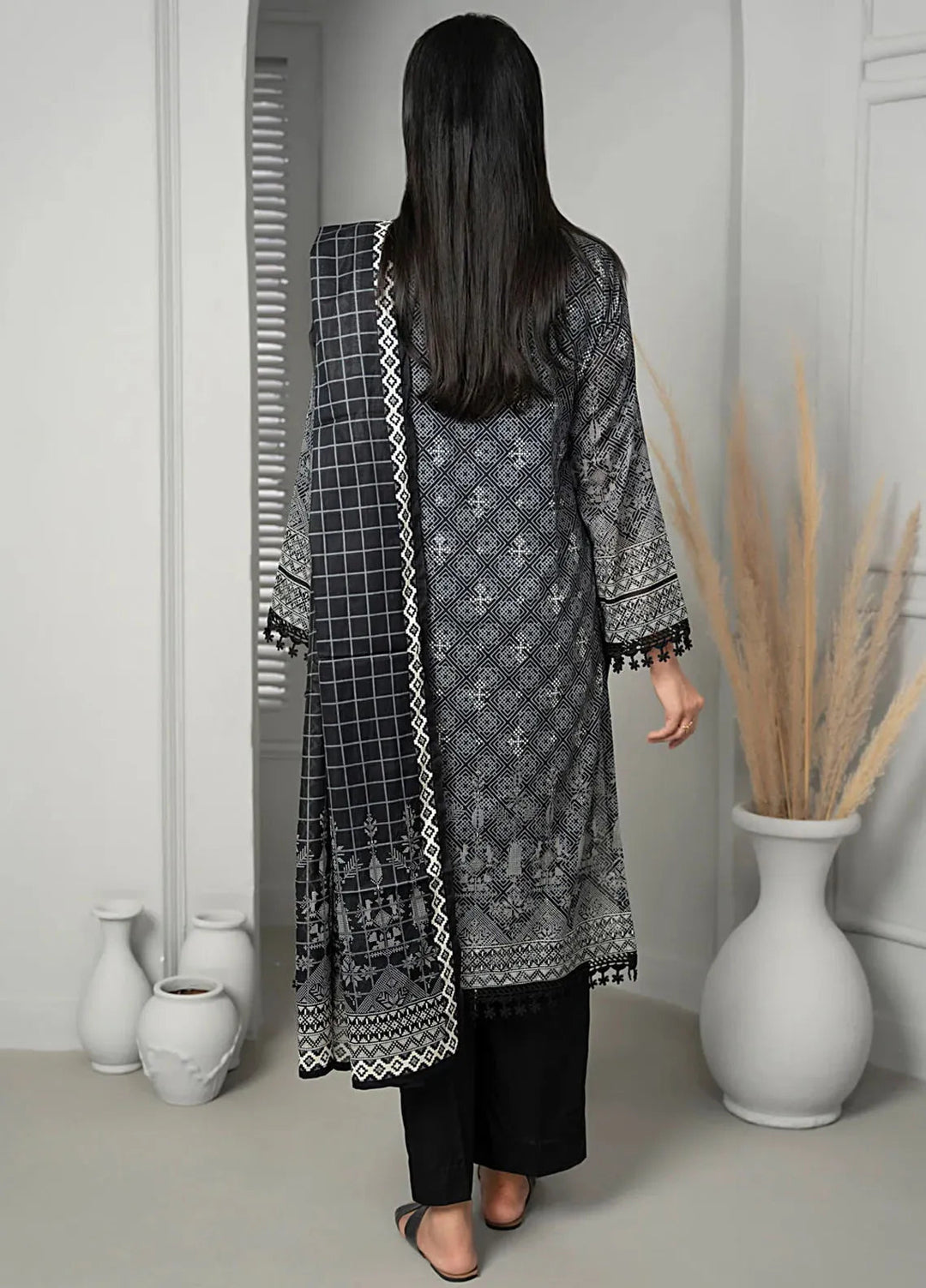 Sufinas By VS Textile Black And White Printed Lawn Suit Unstitched 3 Piece VS24S D-512 - Summer Collection
