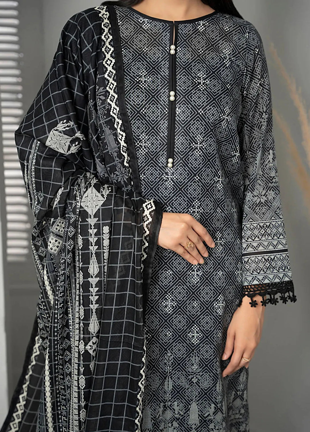 Sufinas By VS Textile Black And White Printed Lawn Suit Unstitched 3 Piece VS24S D-512 - Summer Collection