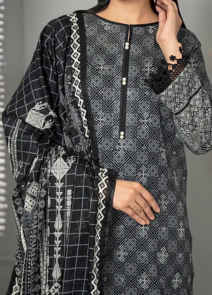 Sufinas By VS Textile Black And White Printed Lawn Suit Unstitched 3 Piece VS24S D-512 - Summer Collection