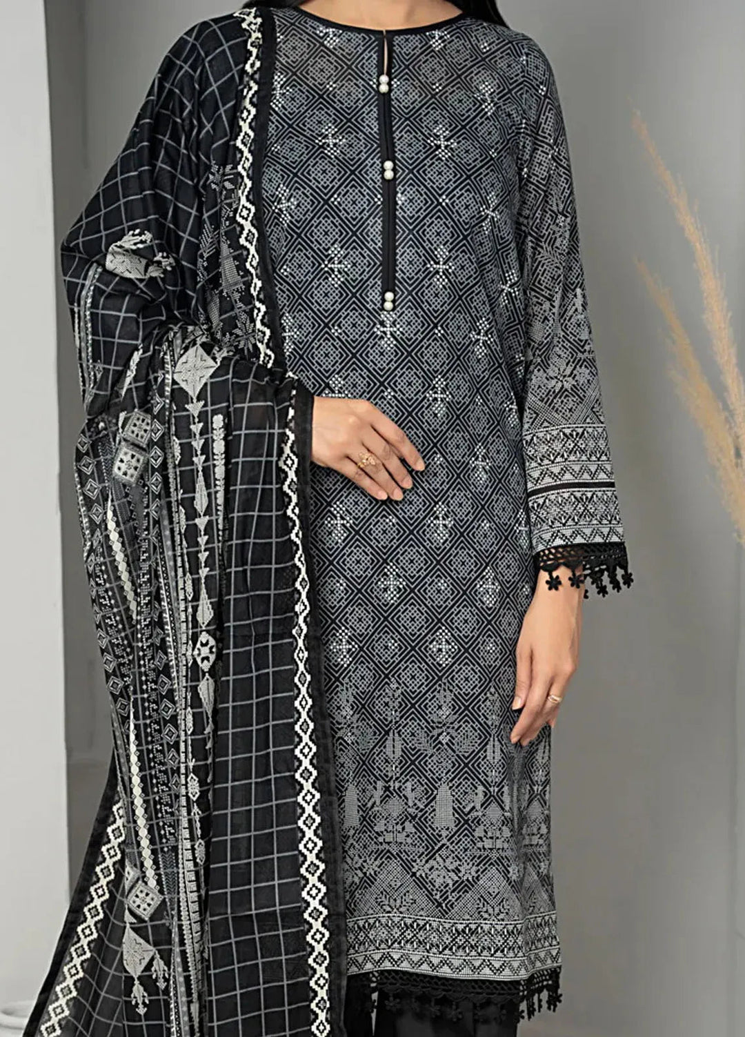 Sufinas By VS Textile Black And White Printed Lawn Suit Unstitched 3 Piece VS24S D-512 - Summer Collection