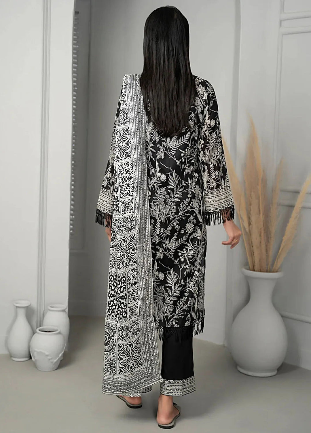 Sufinas By VS Textile Black And White Printed Lawn Suit Unstitched 3 Piece VS24S D-515 - Summer Collection