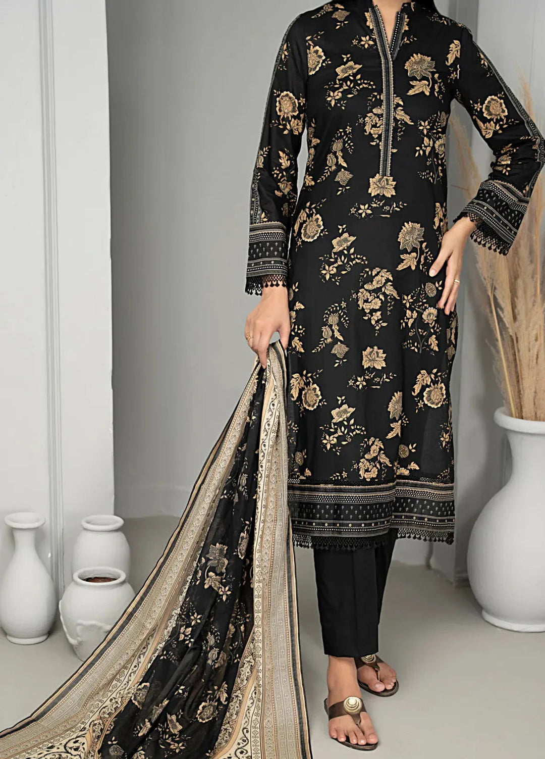 Sufinas By VS Textile Black And White Printed Lawn Suit Unstitched 3 Piece VS24S D-516 - Summer Collection