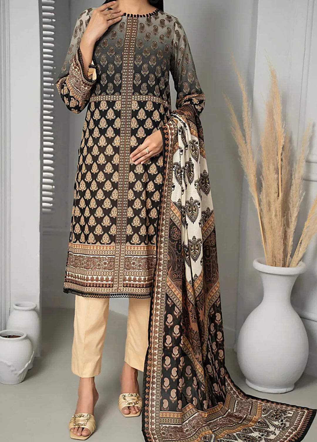 Sufinas By VS Textile Black And White Printed Lawn Suit Unstitched 3 Piece VS24S D-517 - Summer Collection