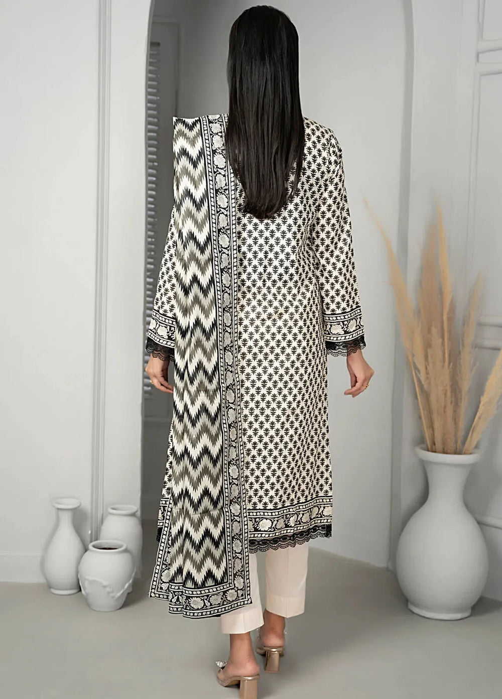 Sufinas By VS Textile Black And White Printed Lawn Suit Unstitched 3 Piece VS24S D-518 - Summer Collection