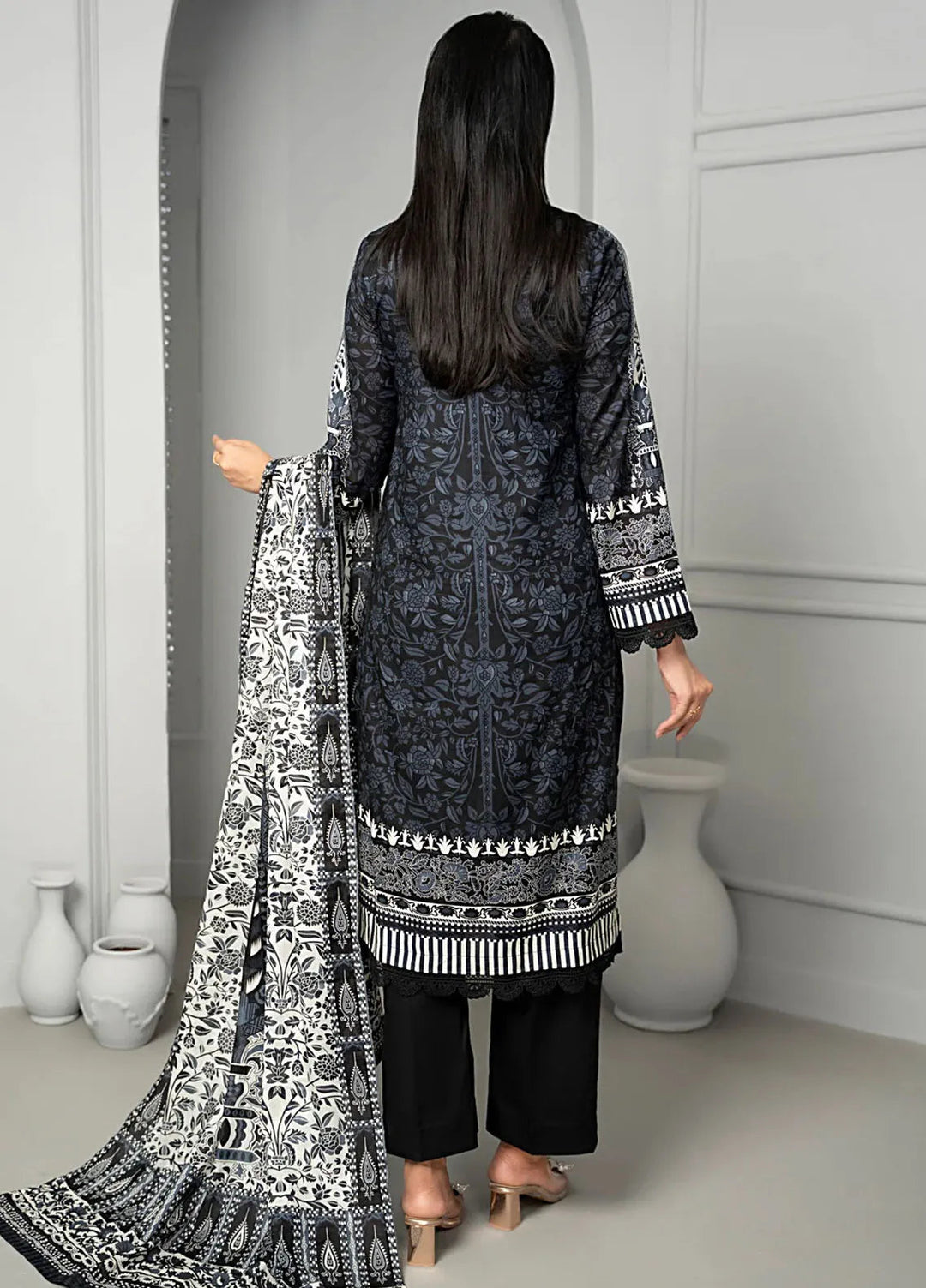 Sufinas By VS Textile Black And White Printed Lawn Suit Unstitched 3 Piece VS24S D-519 - Summer Collection