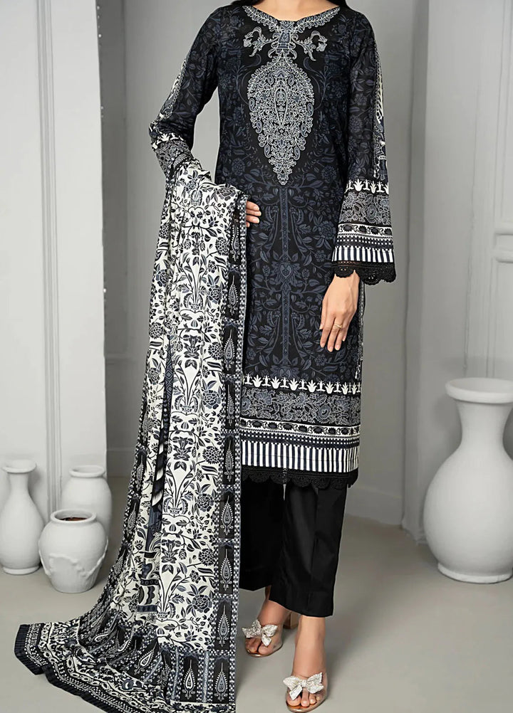 Sufinas By VS Textile Black And White Printed Lawn Suit Unstitched 3 Piece VS24S D-519 - Summer Collection