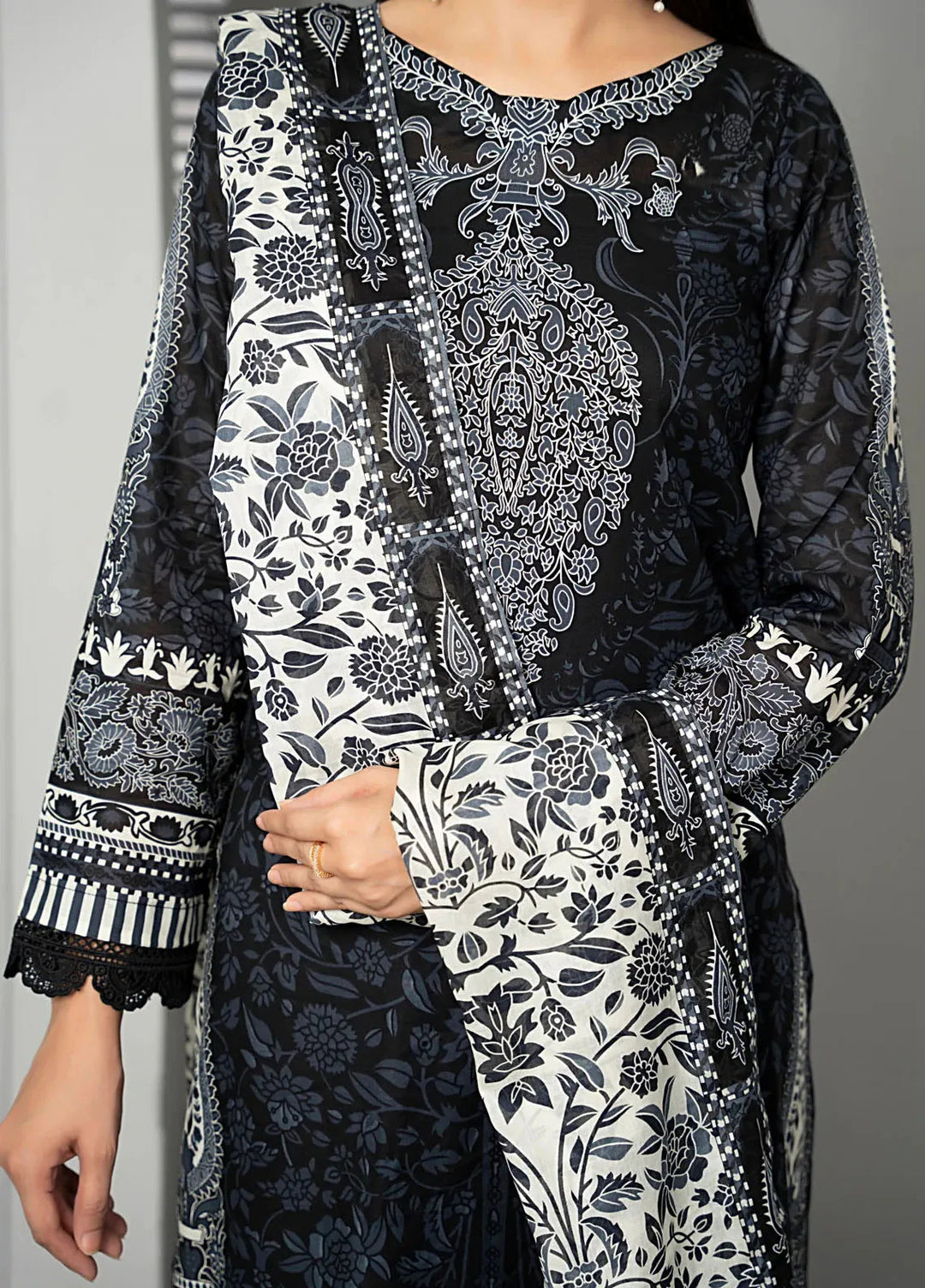 Sufinas By VS Textile Black And White Printed Lawn Suit Unstitched 3 Piece VS24S D-519 - Summer Collection