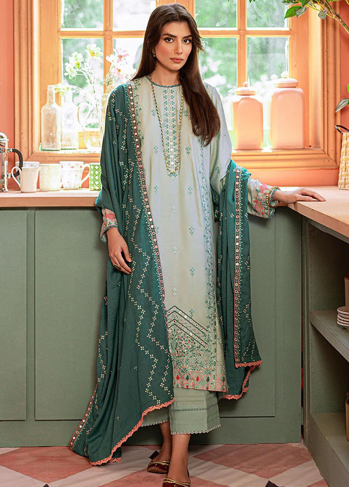 Sukoon By Cross Stitch Embroidered Cotton Satin Suits Unstitched 3 Piece CS22CS AQUA FLAIR - Winter Collection