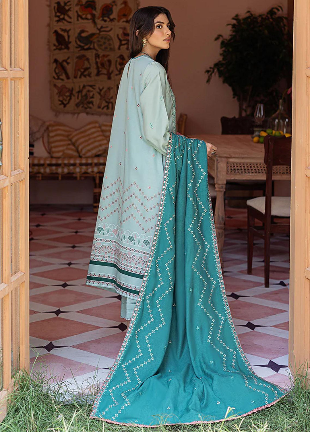 Sukoon By Cross Stitch Embroidered Cotton Satin Suits Unstitched 3 Piece CS22CS AQUA FLAIR - Winter Collection