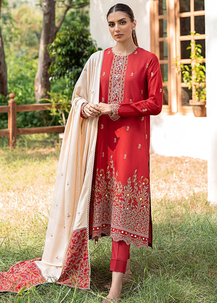 Sukoon By Cross Stitch Embroidered Cotton Satin Suits Unstitched 3 Piece CS22CS VERMILLION FLECK - Winter Collection